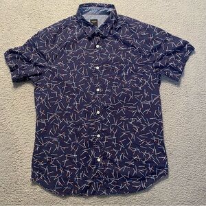 Union Match Sticks All Over Print Short Sleeve Button Up Shirt Cotton Men Medium